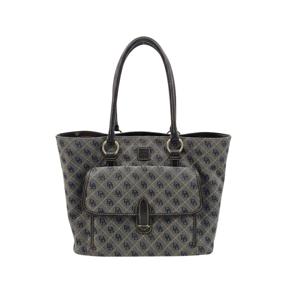 ✨ Dooney & Bourke Signature DB Monogram Canvas East West Tote Bag Flap Pocket ✨